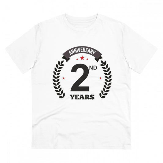 Men's PC Cotton 2nd Anniversary Printed T Shirt (Color: White, Thread Count: 180GSM)