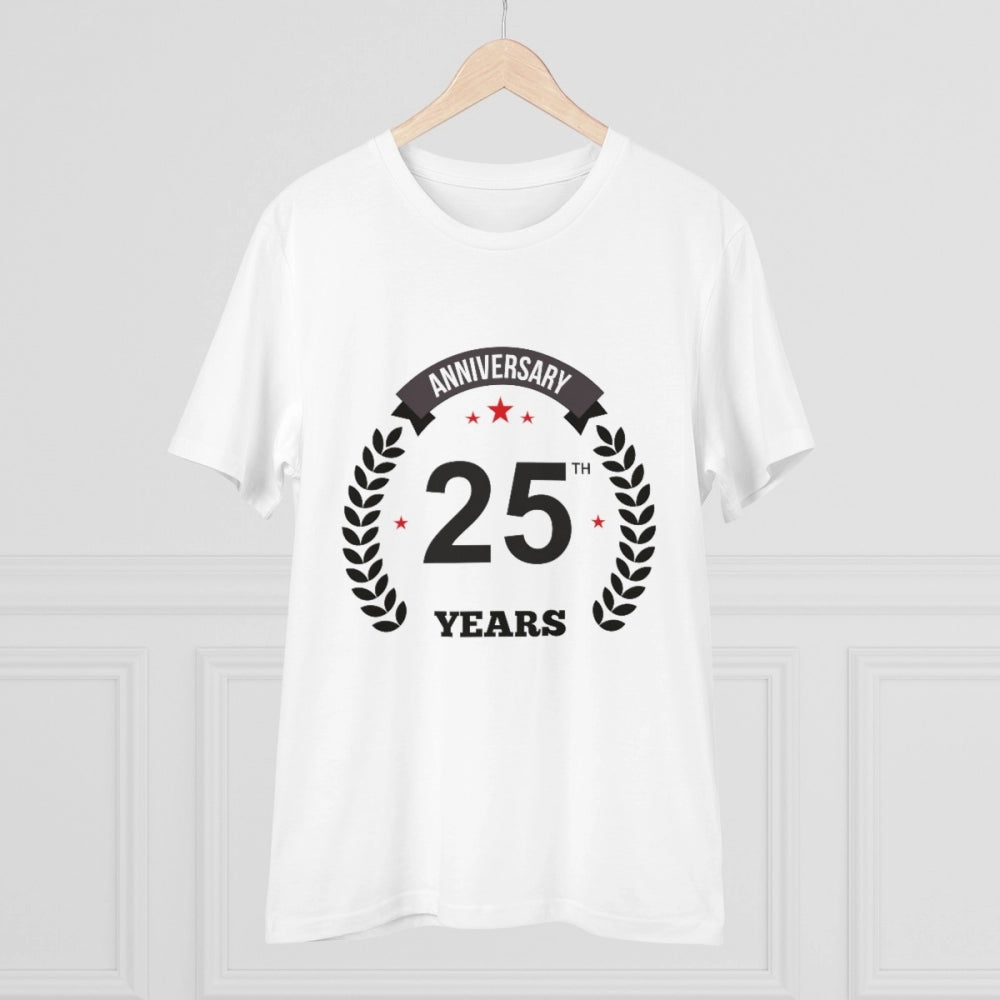 Men's PC Cotton 25th Anniversary Printed T Shirt (Color: White, Thread Count: 180GSM)
