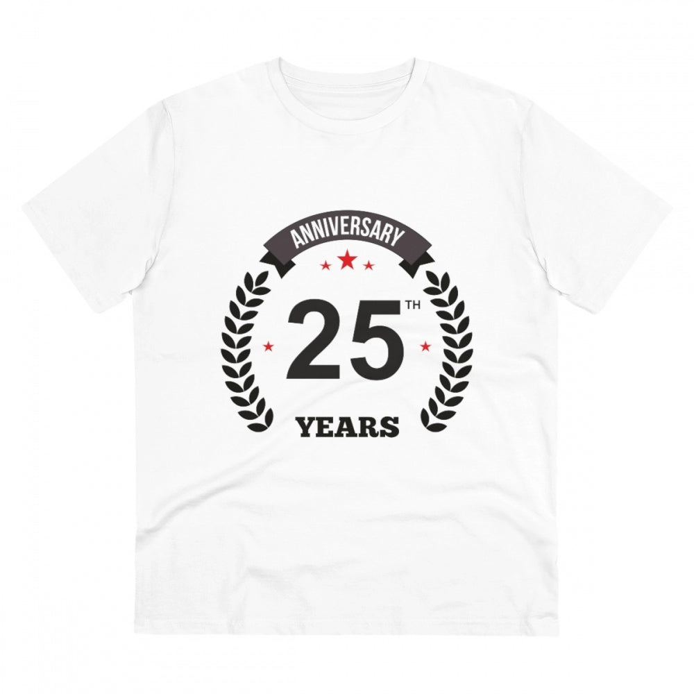 Men's PC Cotton 25th Anniversary Printed T Shirt (Color: White, Thread Count: 180GSM)