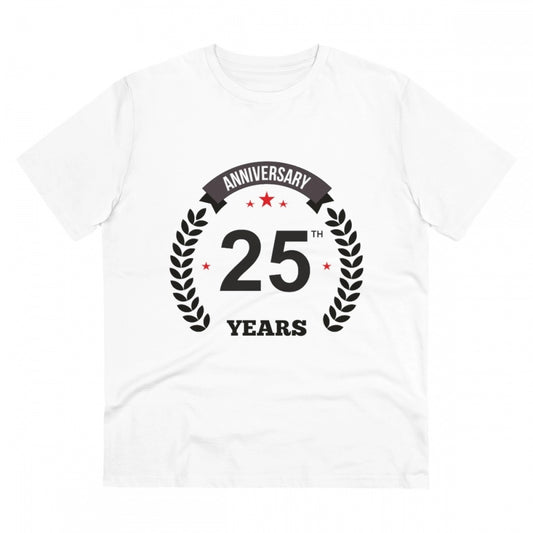 Men's PC Cotton 25th Anniversary Printed T Shirt (Color: White, Thread Count: 180GSM)
