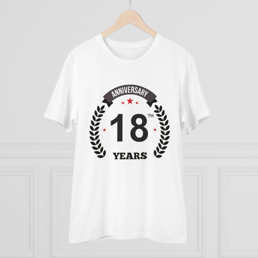 Men's PC Cotton 18th Anniversary Printed T Shirt (Color: White, Thread Count: 180GSM)
