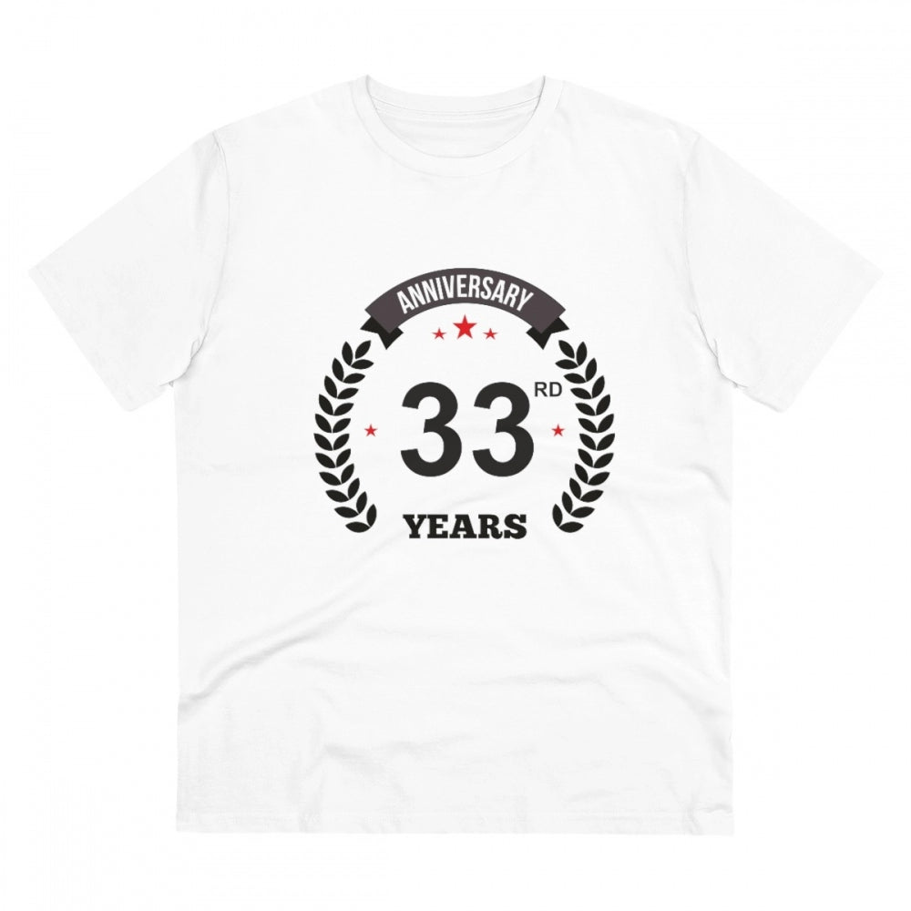 Men's PC Cotton 33rd Anniversary Printed T Shirt (Color: White, Thread Count: 180GSM)