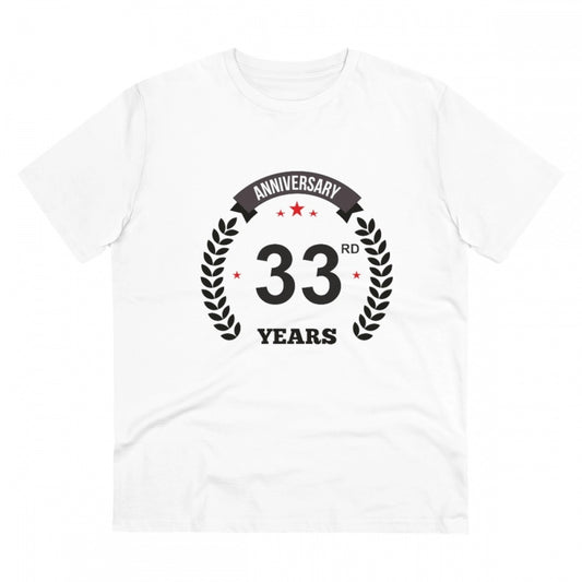 Men's PC Cotton 33rd Anniversary Printed T Shirt (Color: White, Thread Count: 180GSM)