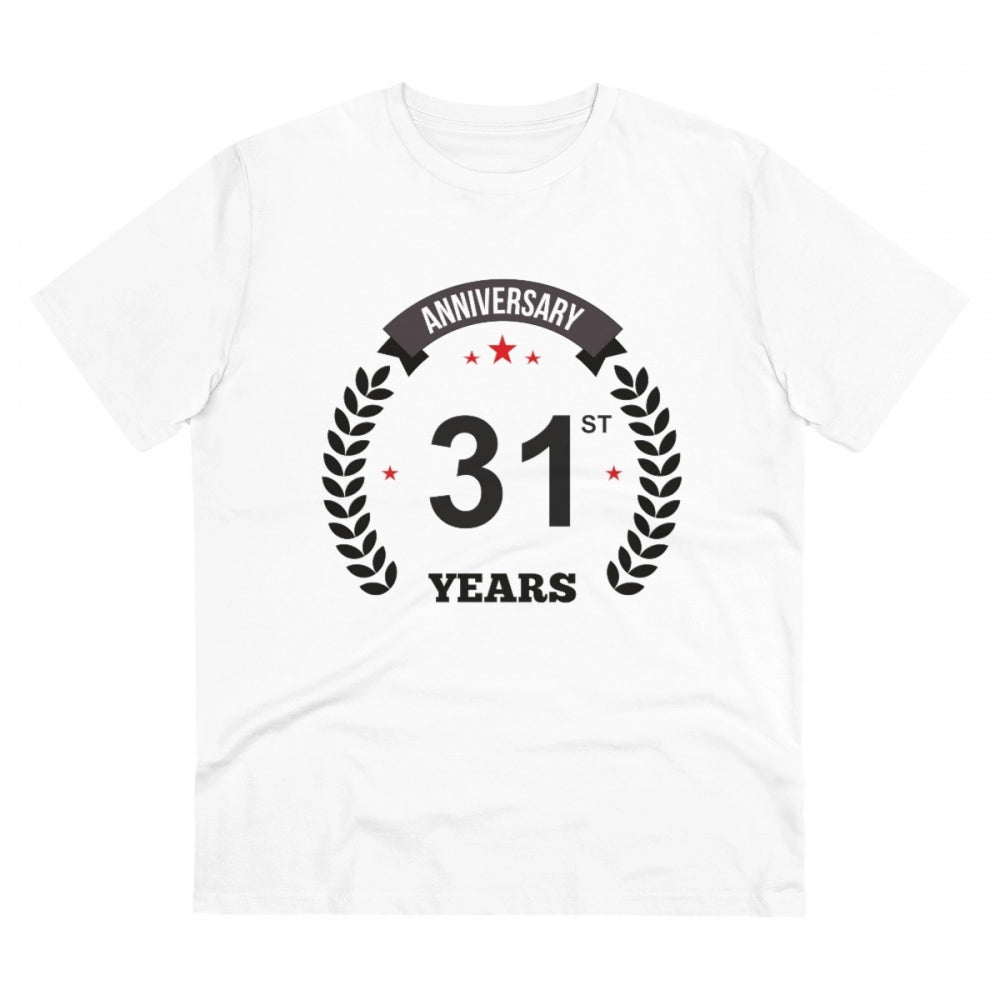 Men's PC Cotton 31st Anniversary Printed T Shirt (Color: White, Thread Count: 180GSM)