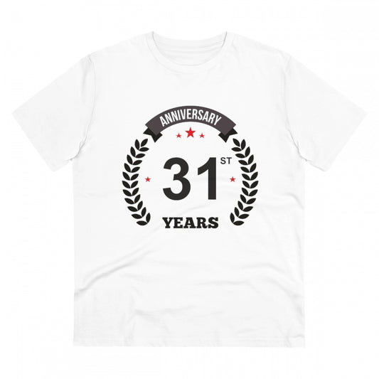 Men's PC Cotton 31st Anniversary Printed T Shirt (Color: White, Thread Count: 180GSM)