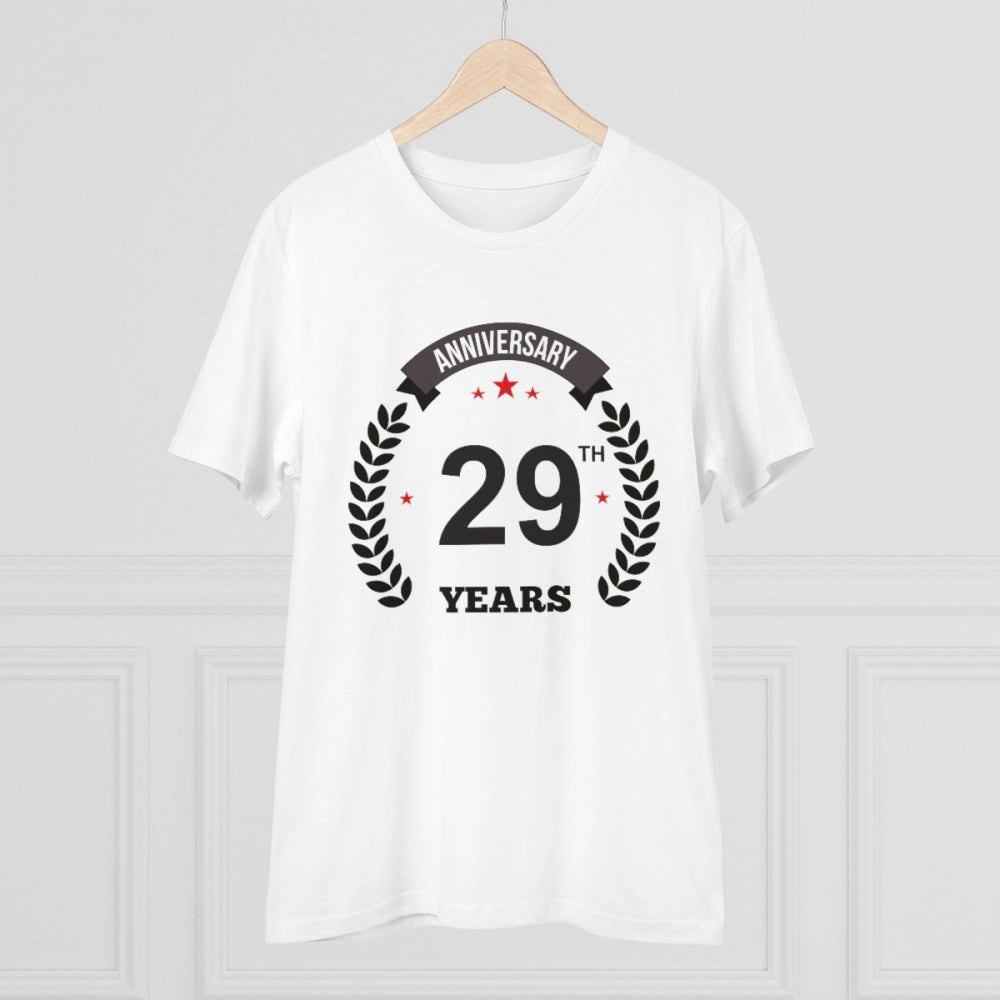 Men's PC Cotton 29th Anniversary Printed T Shirt (Color: White, Thread Count: 180GSM)