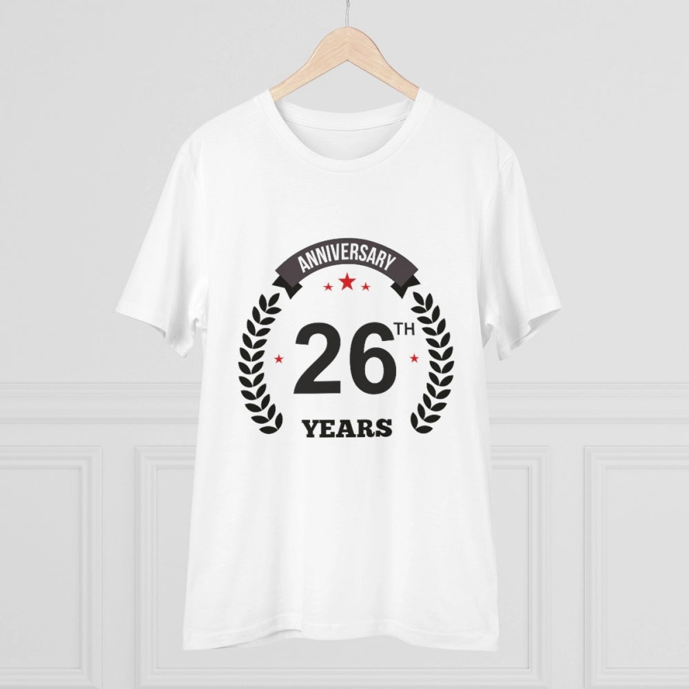 Men's PC Cotton 26th Anniversary Printed T Shirt (Color: White, Thread Count: 180GSM)