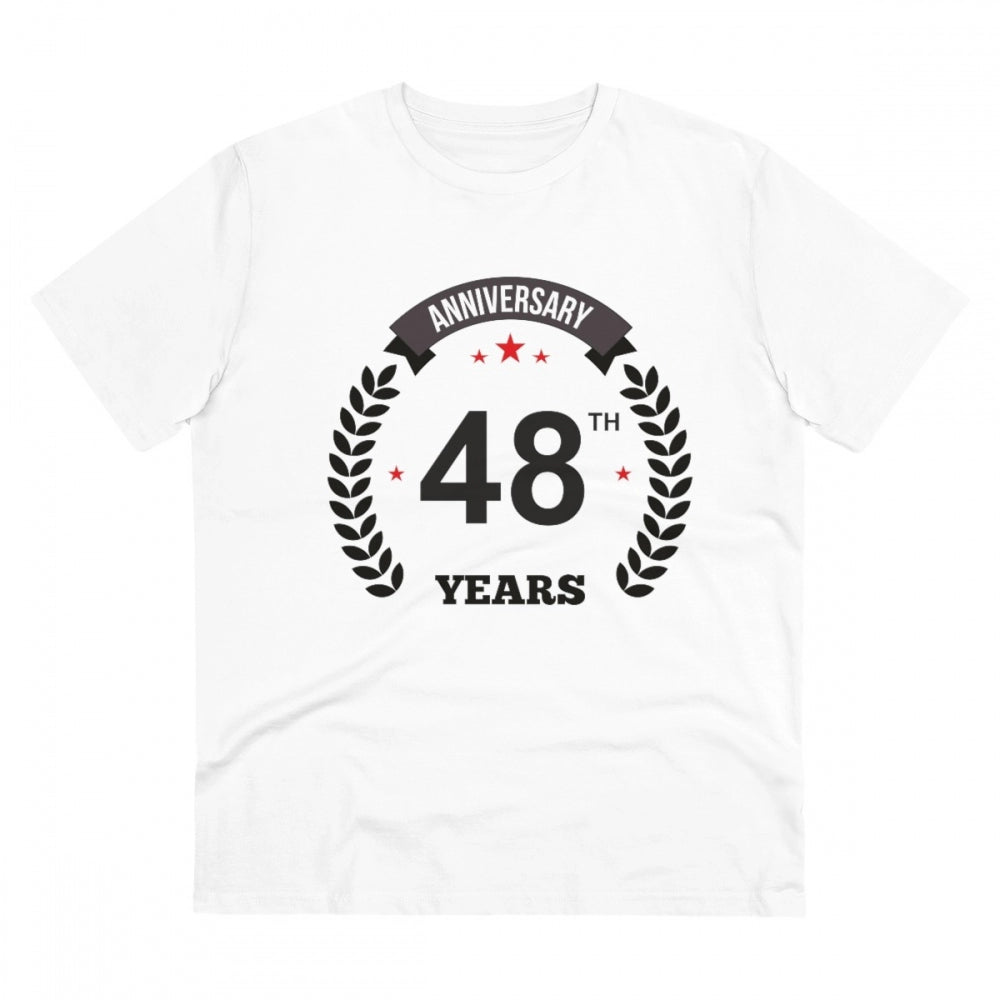 Men's PC Cotton 48th Anniversary Printed T Shirt (Color: White, Thread Count: 180GSM)