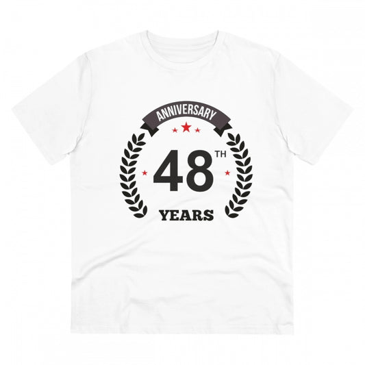 Men's PC Cotton 48th Anniversary Printed T Shirt (Color: White, Thread Count: 180GSM)
