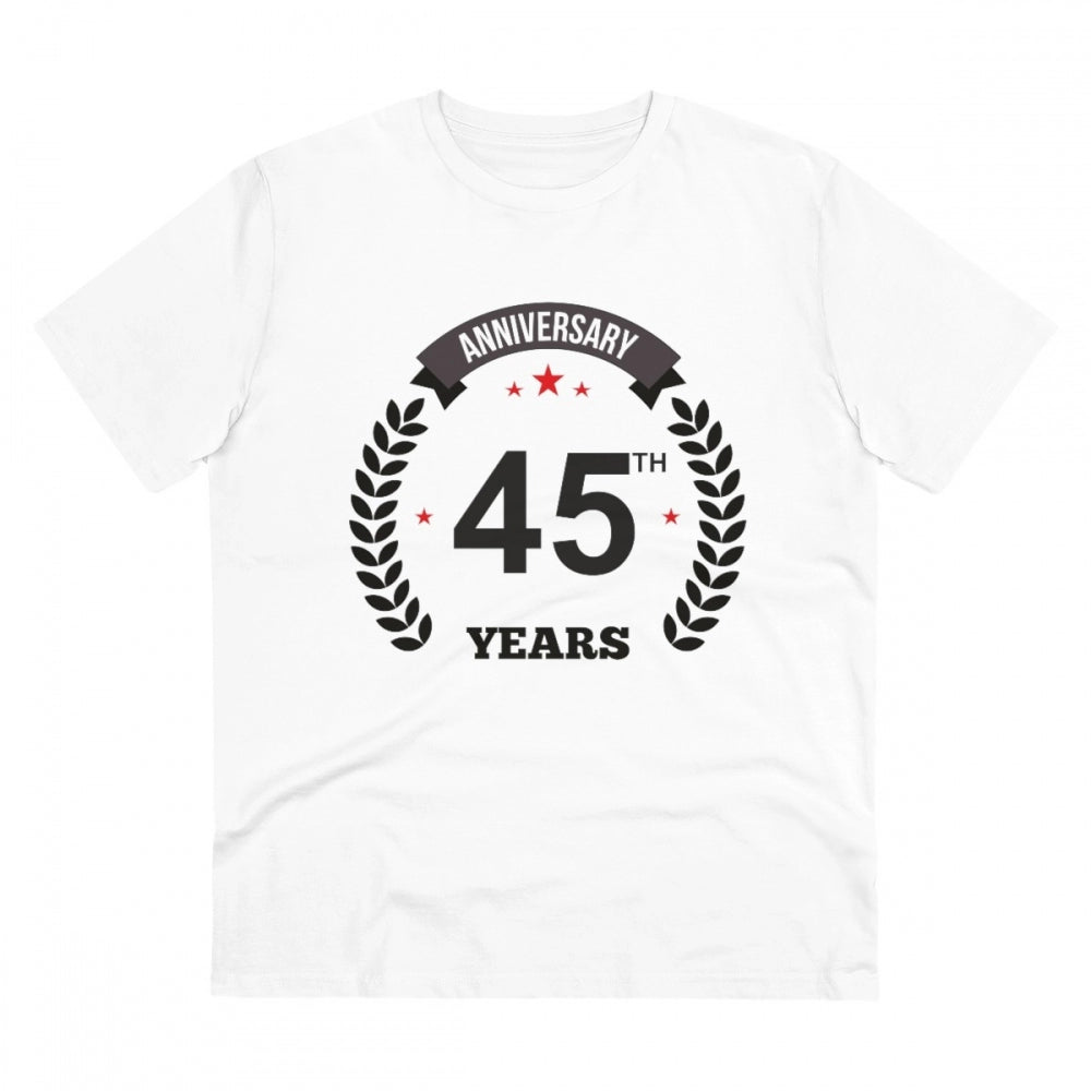 Men's PC Cotton 45th Anniversary Printed T Shirt (Color: White, Thread Count: 180GSM)