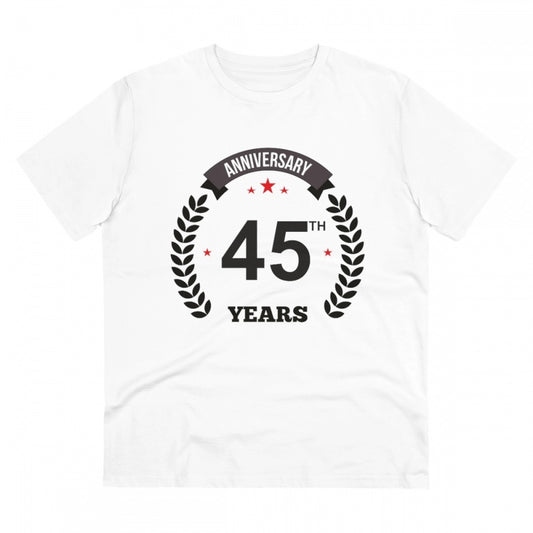 Men's PC Cotton 45th Anniversary Printed T Shirt (Color: White, Thread Count: 180GSM)