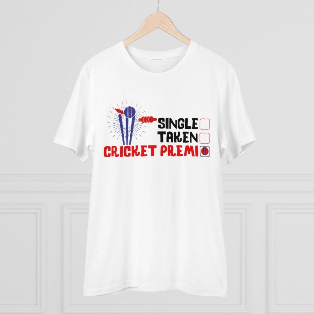 Men's PC Cotton Cricket Design Printed T Shirt (Color: White, Thread Count: 180GSM)