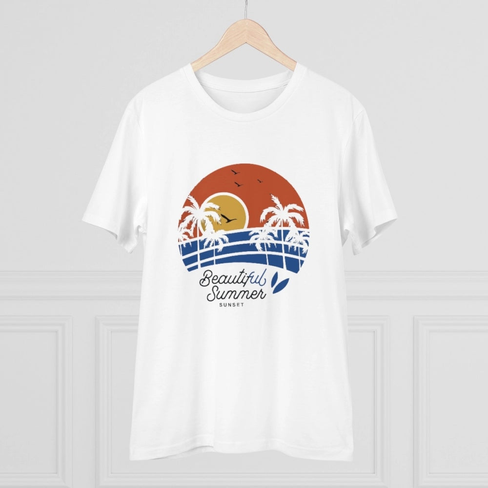 Men's PC Cotton Beautiful Summer Printed T Shirt (Color: White, Thread Count: 180GSM)