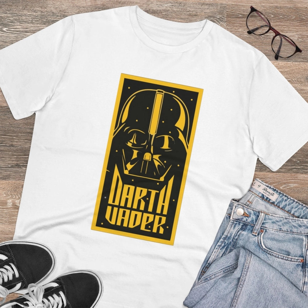 Men's PC Cotton Darth Vader Printed T Shirt (Color: White, Thread Count: 180GSM)