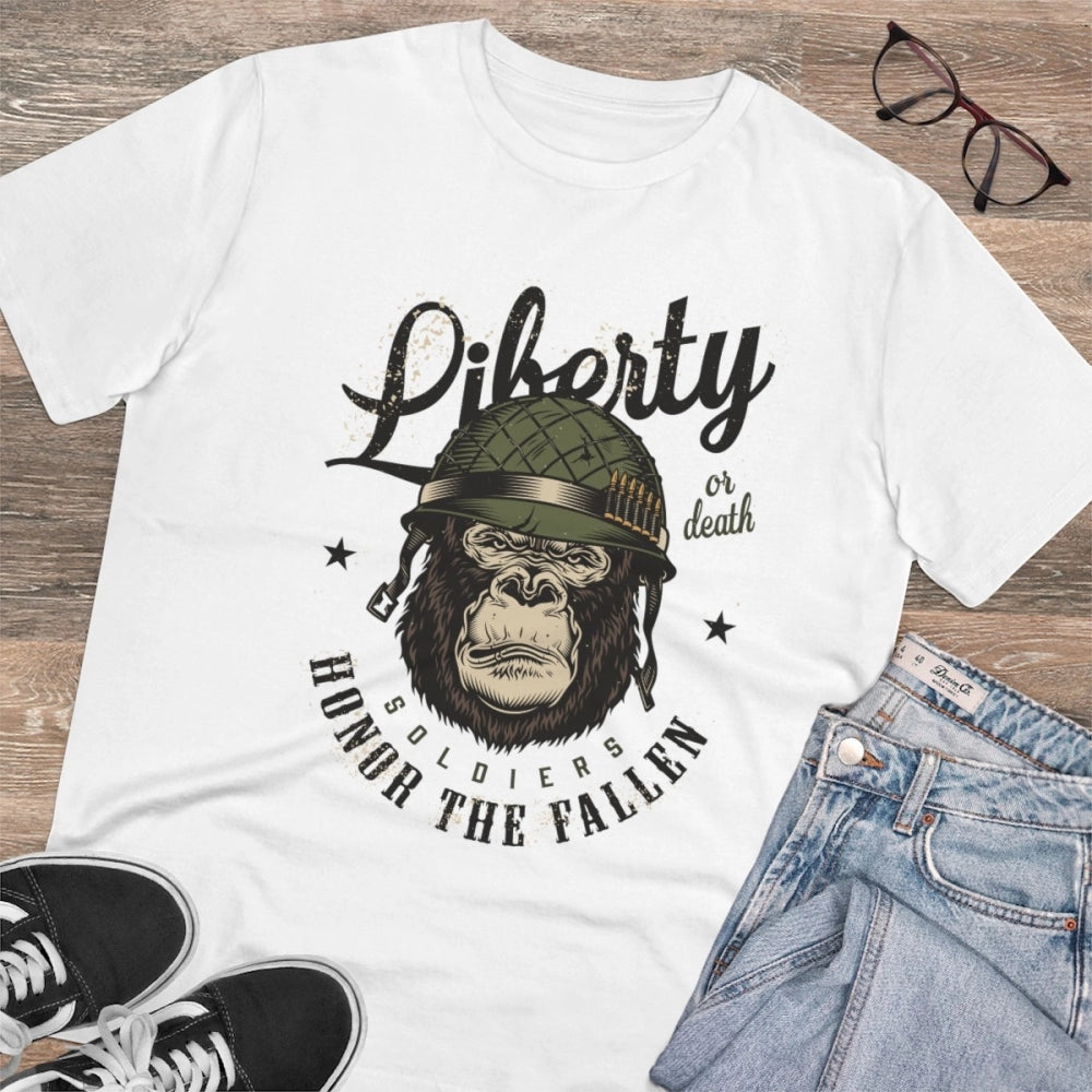 Men's PC Cotton Gorila Desing Printed T Shirt (Color: White, Thread Count: 180GSM)