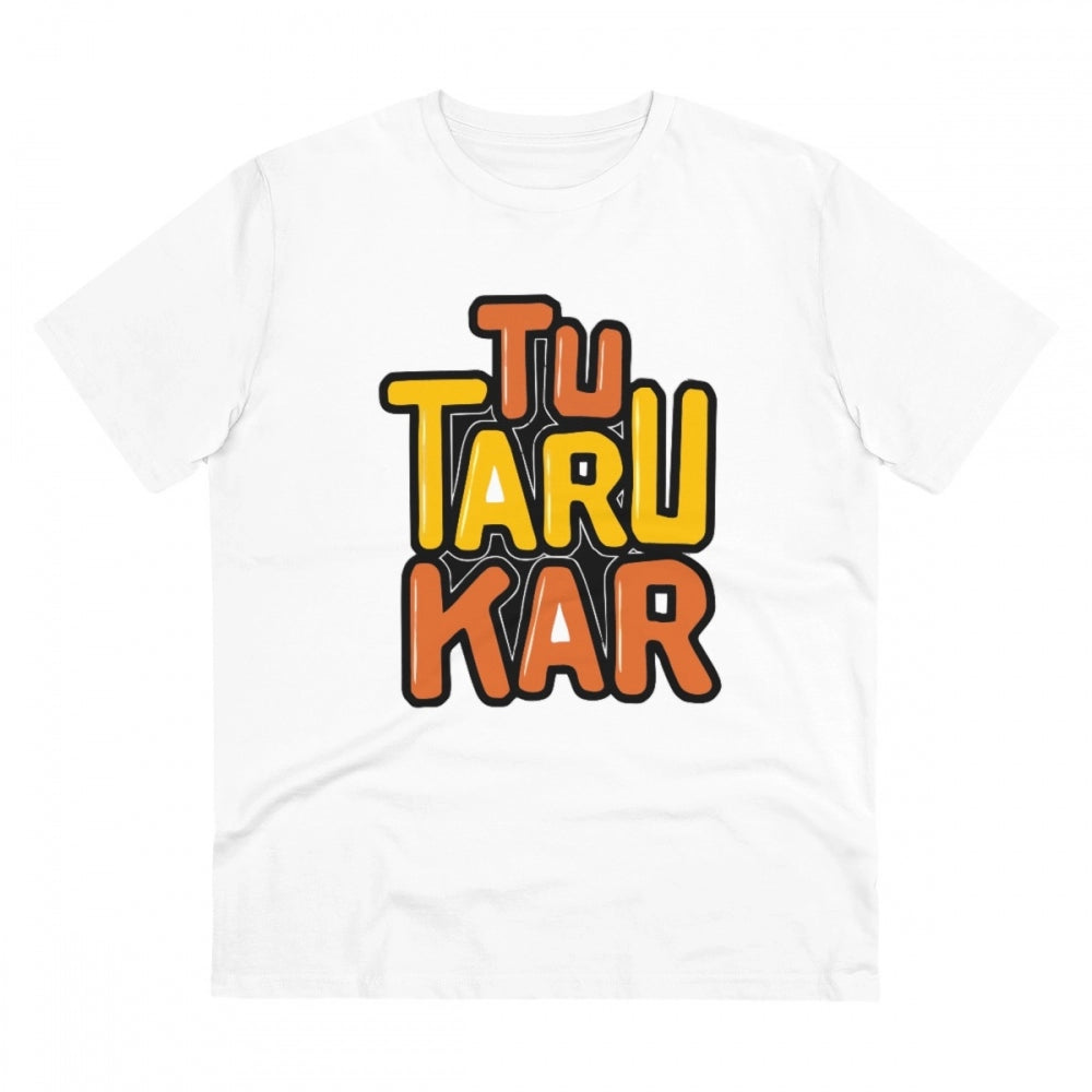 Men's PC Cotton Tu Taru Kar Printed T Shirt (Color: White, Thread Count: 180GSM)