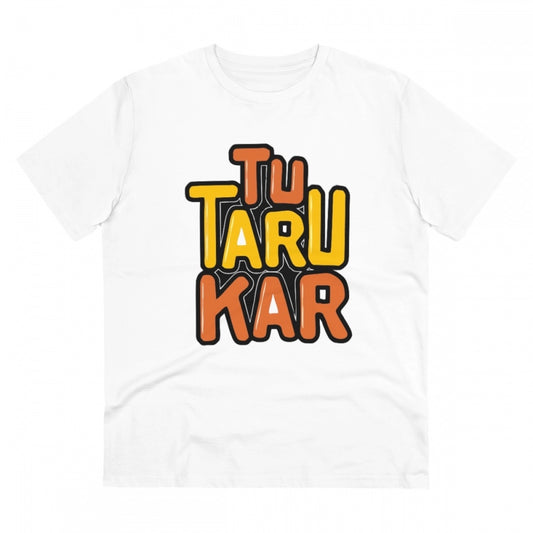 Men's PC Cotton Tu Taru Kar Printed T Shirt (Color: White, Thread Count: 180GSM)