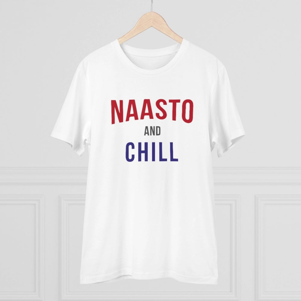 Men's PC Cotton Nasto And Chill Printed T Shirt (Color: White, Thread Count: 180GSM)