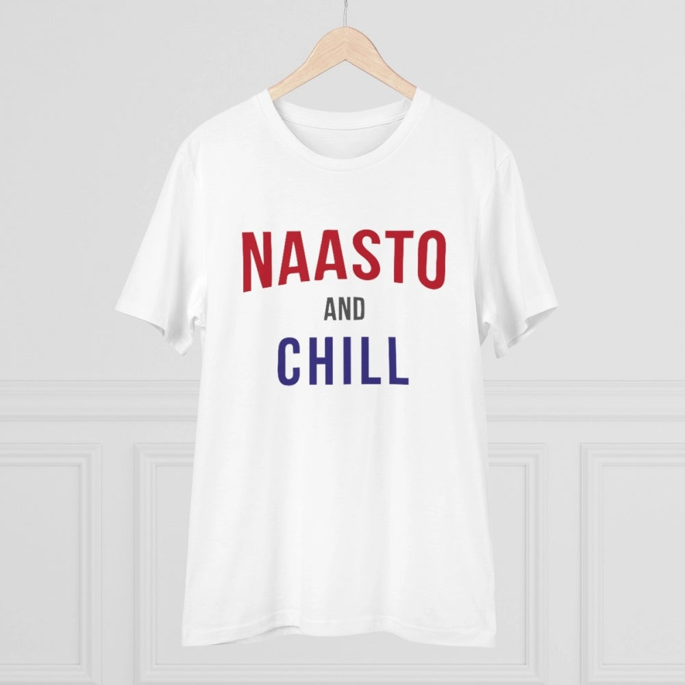 Men's PC Cotton Nasto And Chill Printed T Shirt (Color: White, Thread Count: 180GSM)
