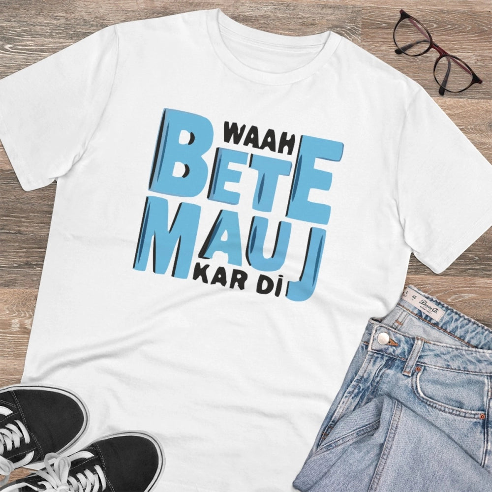 Men's PC Cotton Mojj Kardi Printed T Shirt (Color: White, Thread Count: 180GSM)