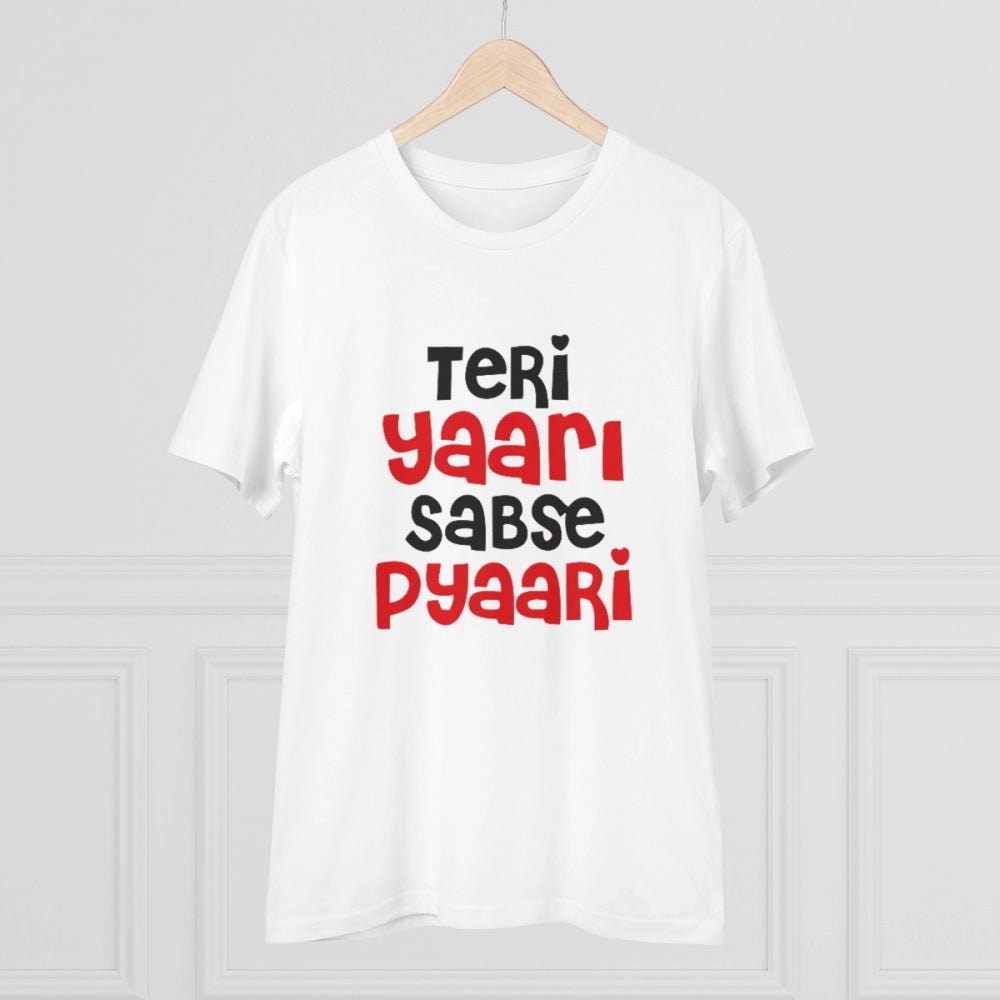 Men's PC Cotton Teri Yaari Sabse Pyaari Printed T Shirt (Color: White, Thread Count: 180GSM)
