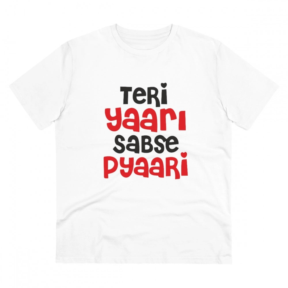 Men's PC Cotton Teri Yaari Sabse Pyaari Printed T Shirt (Color: White, Thread Count: 180GSM)