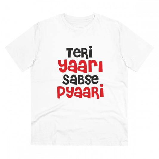 Men's PC Cotton Teri Yaari Sabse Pyaari Printed T Shirt (Color: White, Thread Count: 180GSM)