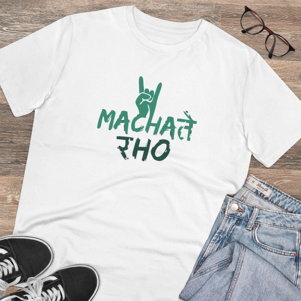 Men's PC Cotton Machate Raho Printed T Shirt (Color: White, Thread Count: 180GSM)