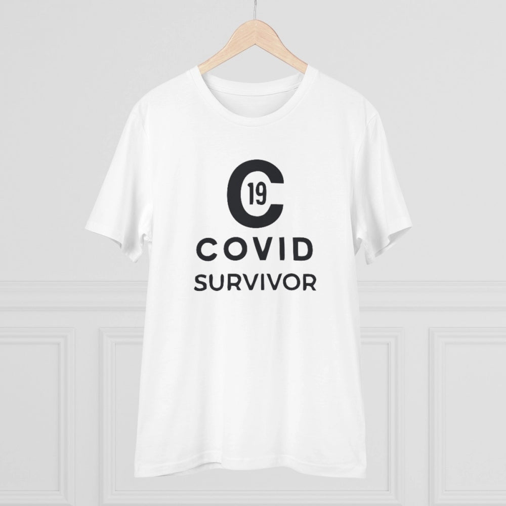 Men's PC Cotton Covid 19 Survivor Printed T Shirt (Color: White, Thread Count: 180GSM)