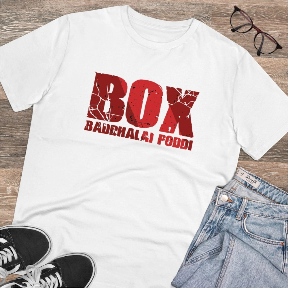 Men's PC Cotton Telugu Desing Printed T Shirt (Color: White, Thread Count: 180GSM)