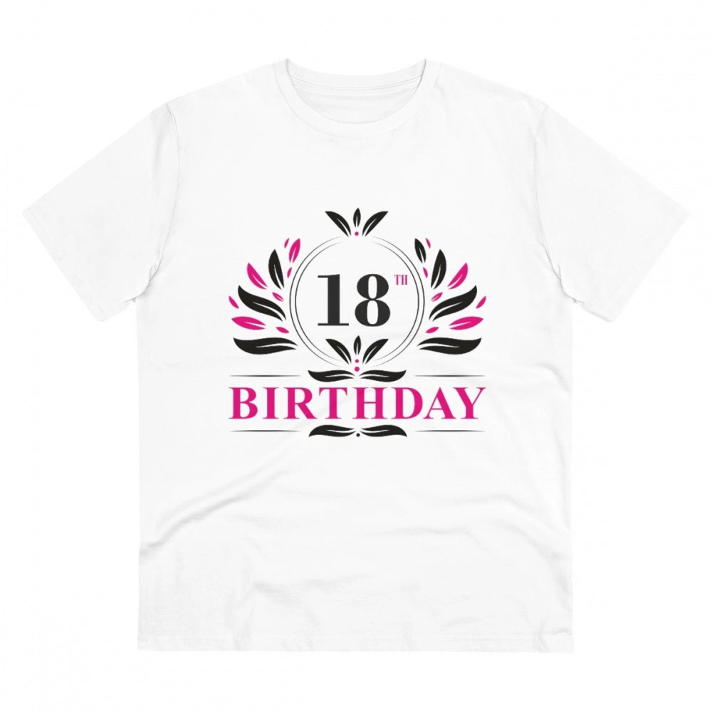 Men's PC Cotton 18th Birthday Printed T Shirt (Color: White, Thread Count: 180GSM)