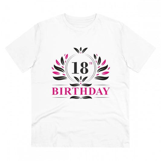 Men's PC Cotton 18th Birthday Printed T Shirt (Color: White, Thread Count: 180GSM)
