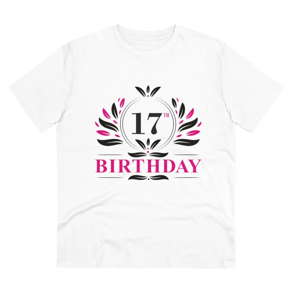 Men's PC Cotton 17th Birthday Printed T Shirt (Color: White, Thread Count: 180GSM)