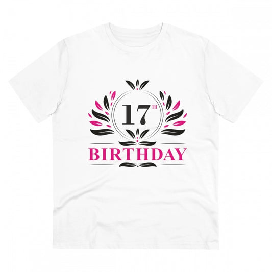 Men's PC Cotton 17th Birthday Printed T Shirt (Color: White, Thread Count: 180GSM)