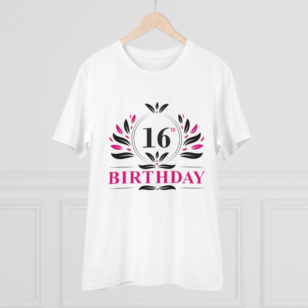 Men's PC Cotton 16th Birthday Printed T Shirt (Color: White, Thread Count: 180GSM)