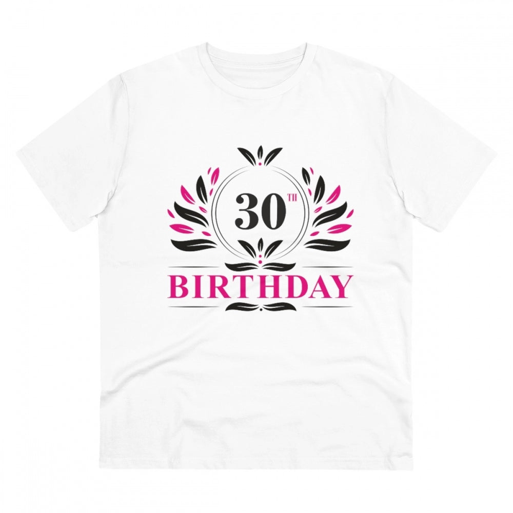 Men's PC Cotton 30th Birthday Printed T Shirt (Color: White, Thread Count: 180GSM)