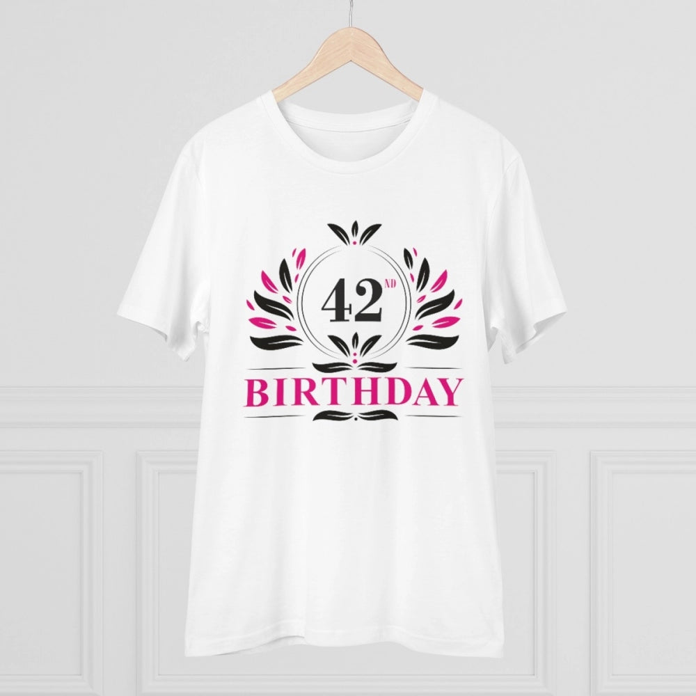 Men's PC Cotton 42nd Birthday Printed T Shirt (Color: White, Thread Count: 180GSM)