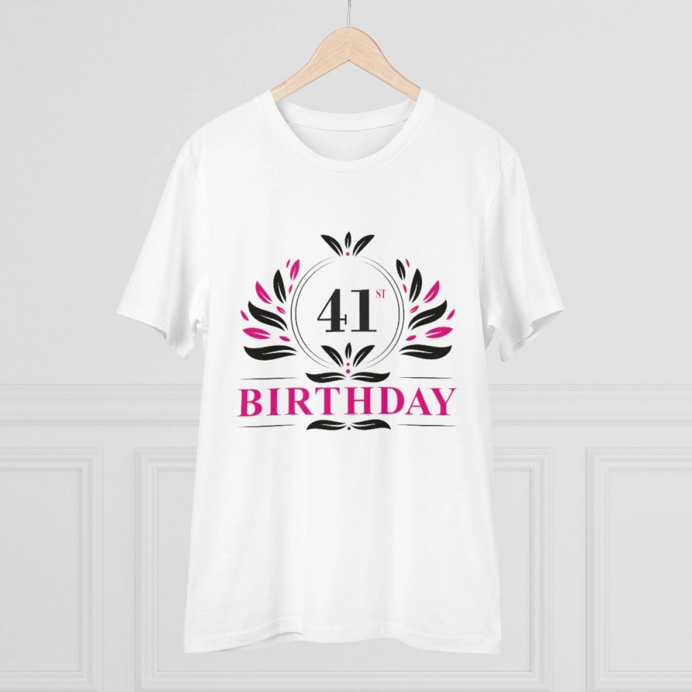 Men's PC Cotton 41st Birthday Printed T Shirt (Color: White, Thread Count: 180GSM)