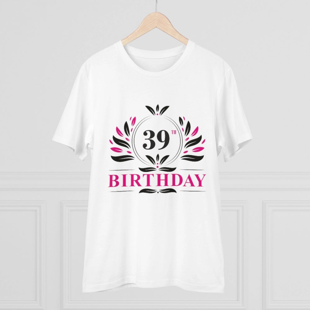 Men's PC Cotton 39th Birthday Printed T Shirt (Color: White, Thread Count: 180GSM)