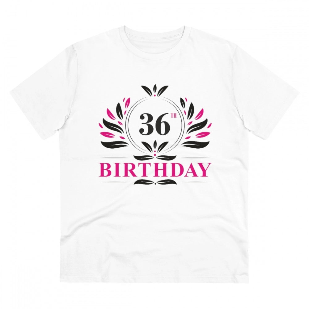 Men's PC Cotton 36th Birthday Printed T Shirt (Color: White, Thread Count: 180GSM)