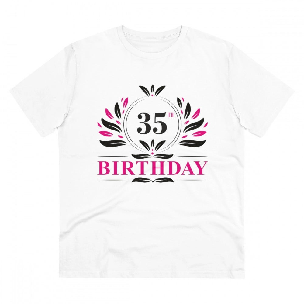 Men's PC Cotton 35th Birthday Printed T Shirt (Color: White, Thread Count: 180GSM)