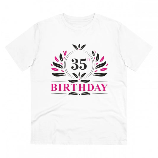 Men's PC Cotton 35th Birthday Printed T Shirt (Color: White, Thread Count: 180GSM)