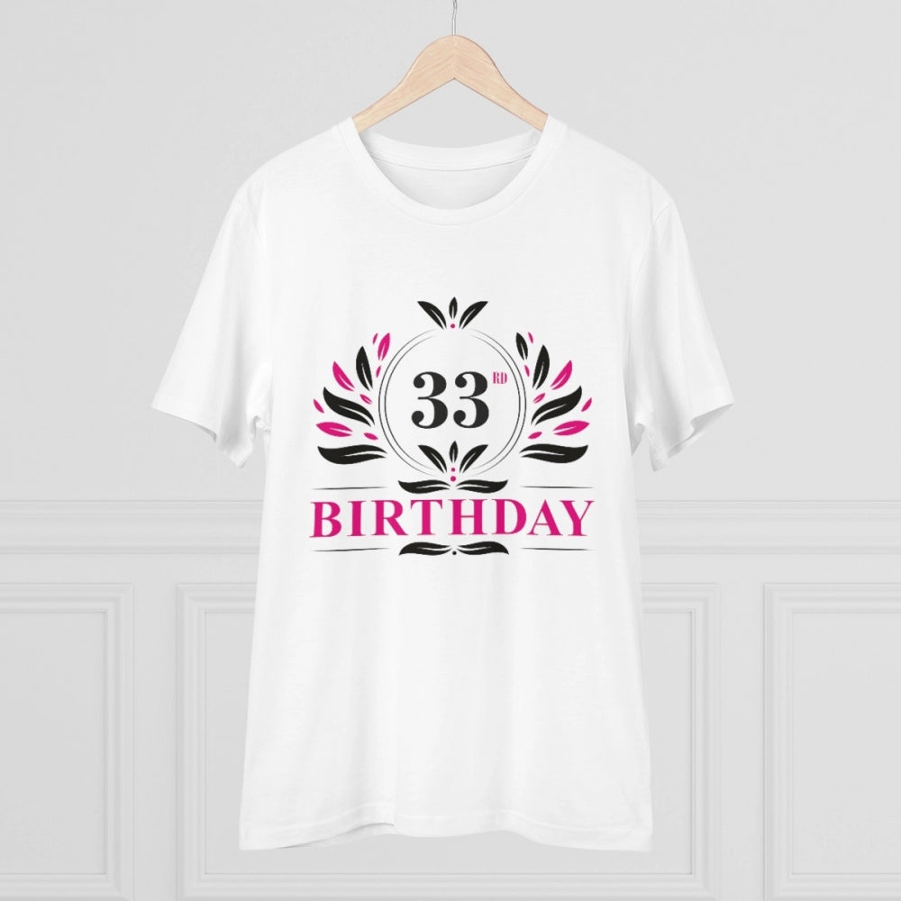Men's PC Cotton 33rd Birthday Printed T Shirt (Color: White, Thread Count: 180GSM)