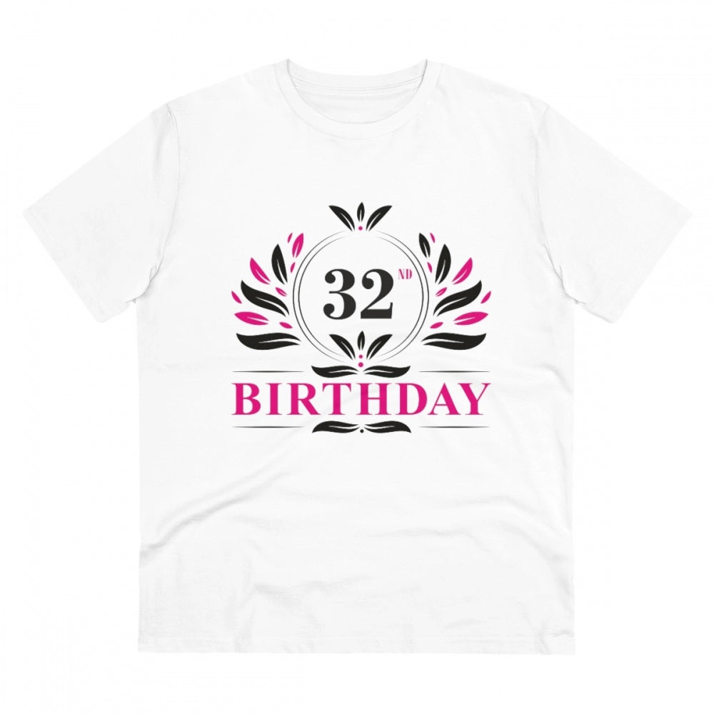 Men's PC Cotton 32nd Birthday Printed T Shirt (Color: White, Thread Count: 180GSM)