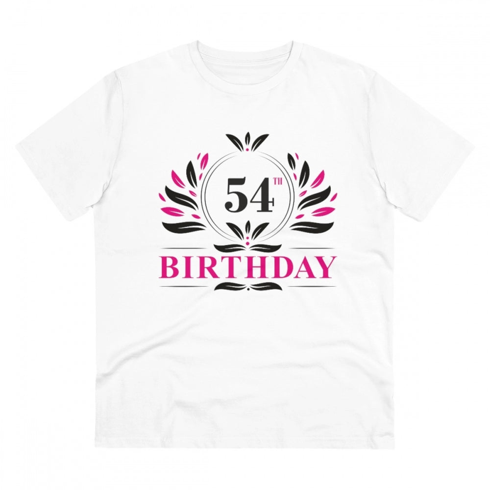 Men's PC Cotton 54th Birthday Printed T Shirt (Color: White, Thread Count: 180GSM)