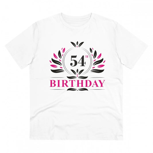 Men's PC Cotton 54th Birthday Printed T Shirt (Color: White, Thread Count: 180GSM)