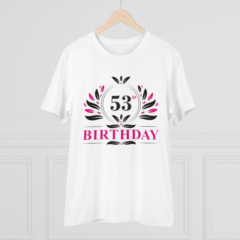 Men's PC Cotton 53rd Birthday Printed T Shirt (Color: White, Thread Count: 180GSM)