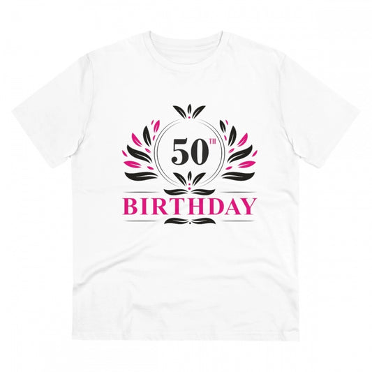 Men's PC Cotton 50th Birthday Printed T Shirt (Color: White, Thread Count: 180GSM)