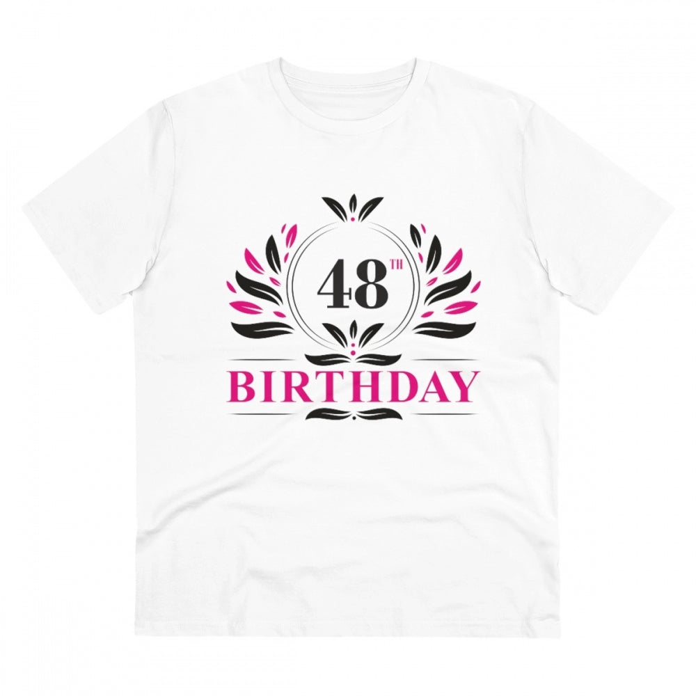 Men's PC Cotton 48th Birthday Printed T Shirt (Color: White, Thread Count: 180GSM)