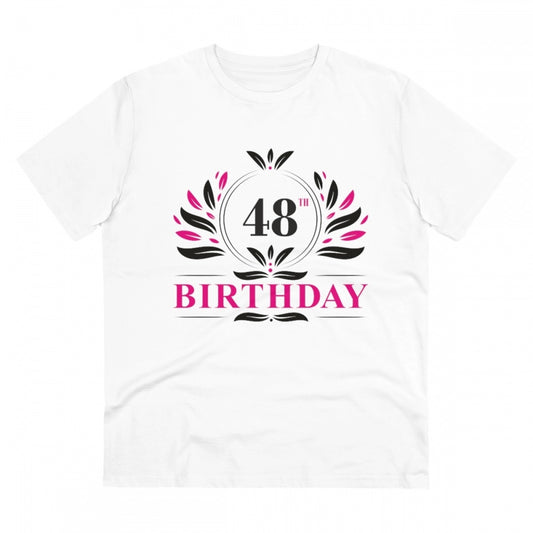 Men's PC Cotton 48th Birthday Printed T Shirt (Color: White, Thread Count: 180GSM)